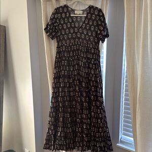 Daughters of India Black and White Crew Neck Maxi Dress